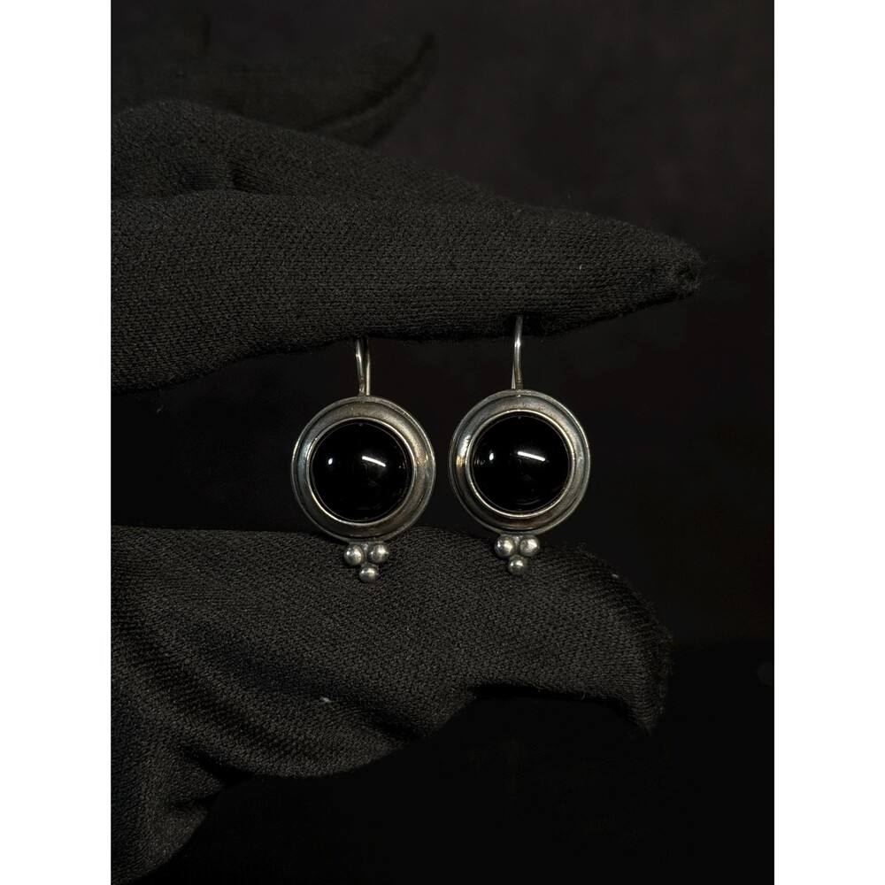 Vintage Onyx Sterling Silver Dangle Earrings